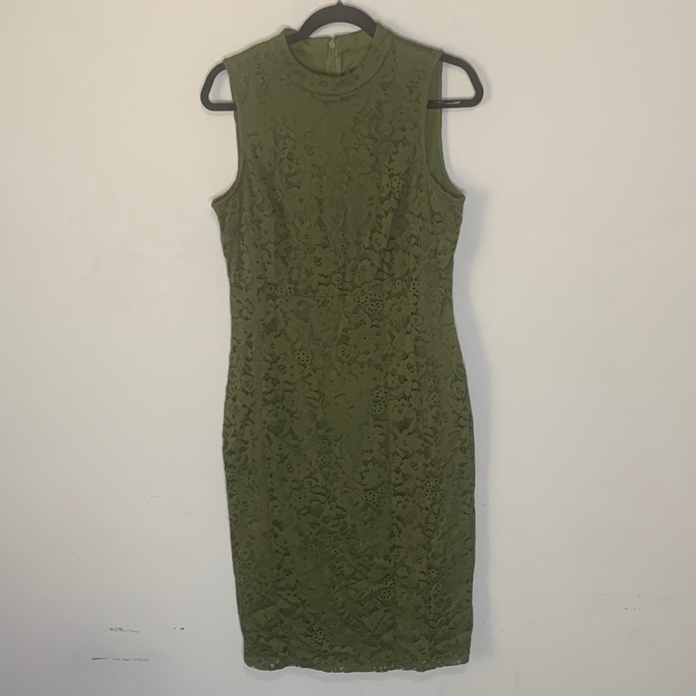 Nine West green lace overlay sleeveless midi dress 10